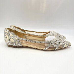 Badgley Mischka BHLDN Size 8 Gigi Ivory White Jeweled Ivory‎ Ballet Flats Shoes